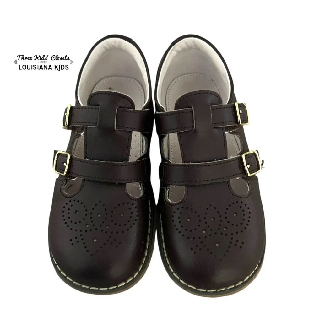 L'Amour Sz 12 Beatrix Brown Leather Mary Jane T-Strap Dress Shoes
